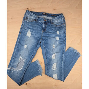 Dear John Womens JOYRICH Blue Jeans Skinny Distressed Denim Sz 29 Fringe Riptide